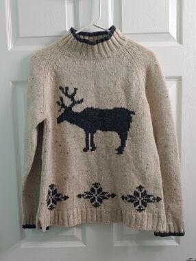 Vintage Eddie Bauer Wool Sweater Women's Moose Print Knit Mock Neck Size M